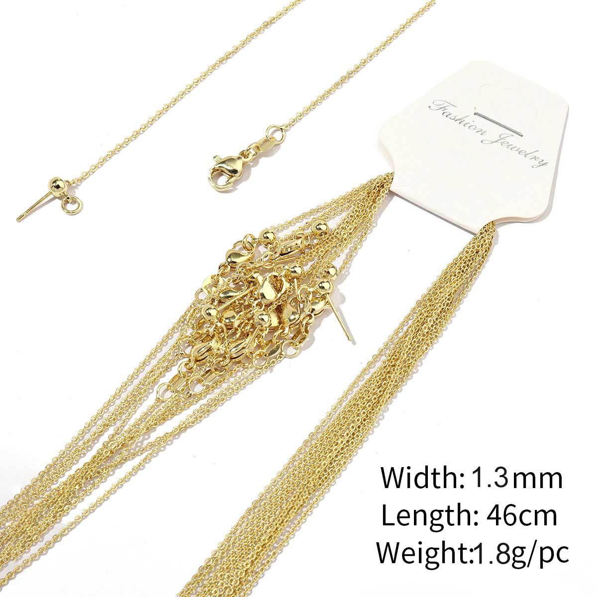 2:A51-18k real gold plated-copper flat cross chain 1.3mm-46cm, wears color for 1 year