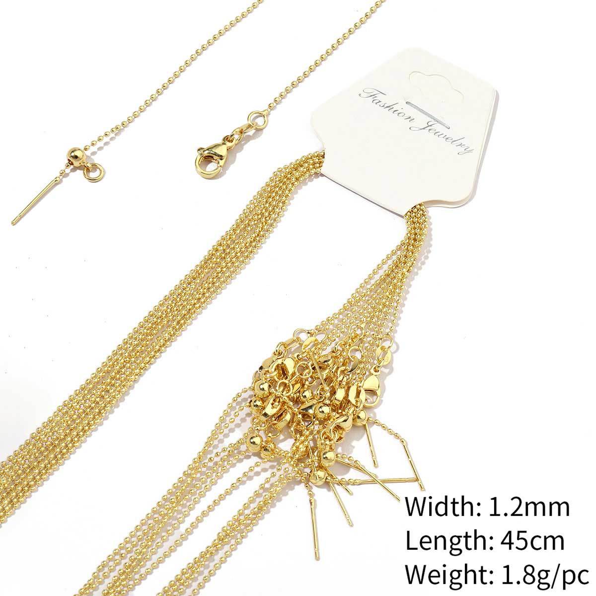4:A52-18k real gold plated-copper ball chain 1.2mm-45cm, wears color for 1 year