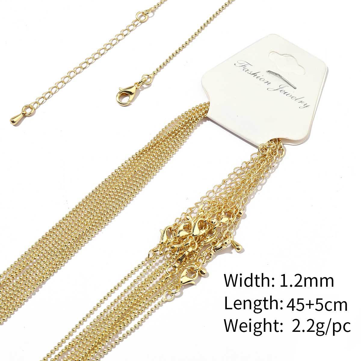 11:A55-18k real gold plated-copper ball chain 1.2mm-45 5cm, wears color for 1 year
