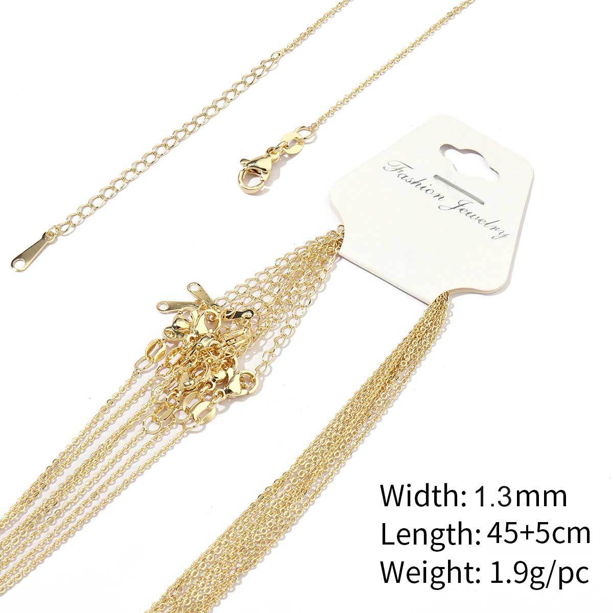 15:A57-18k real gold plated-copper flat cross chain 1.3mm-45 5cm, wears color for 1 year