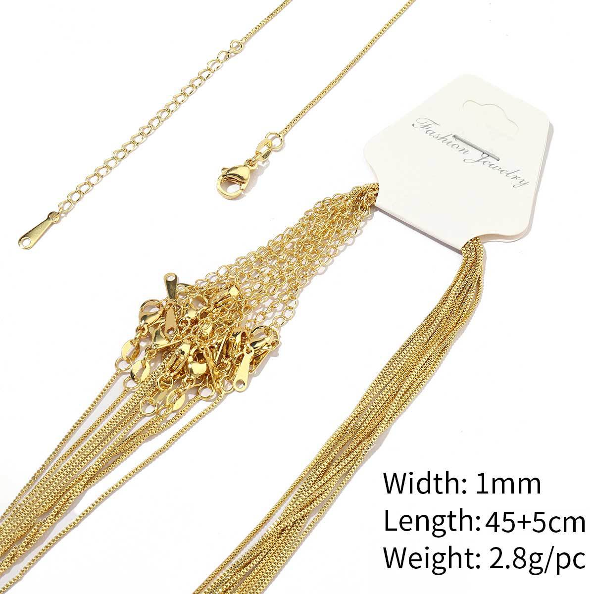 19:A59-18k real gold plated-copper box chain 1mm-45 5cm, wears color for 1 year