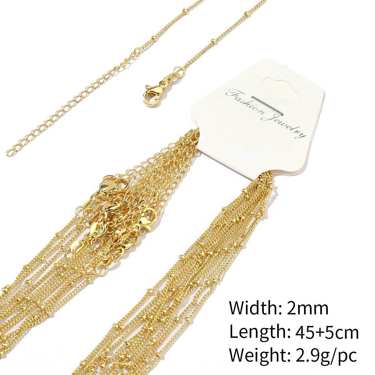 21:A60-18k real gold plated-copper bead chain 2mm-45 5cm, wears color for 1 year