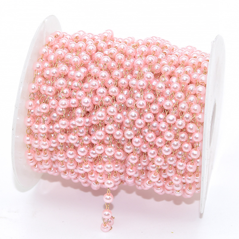 8:Pink beads-kC gold chain