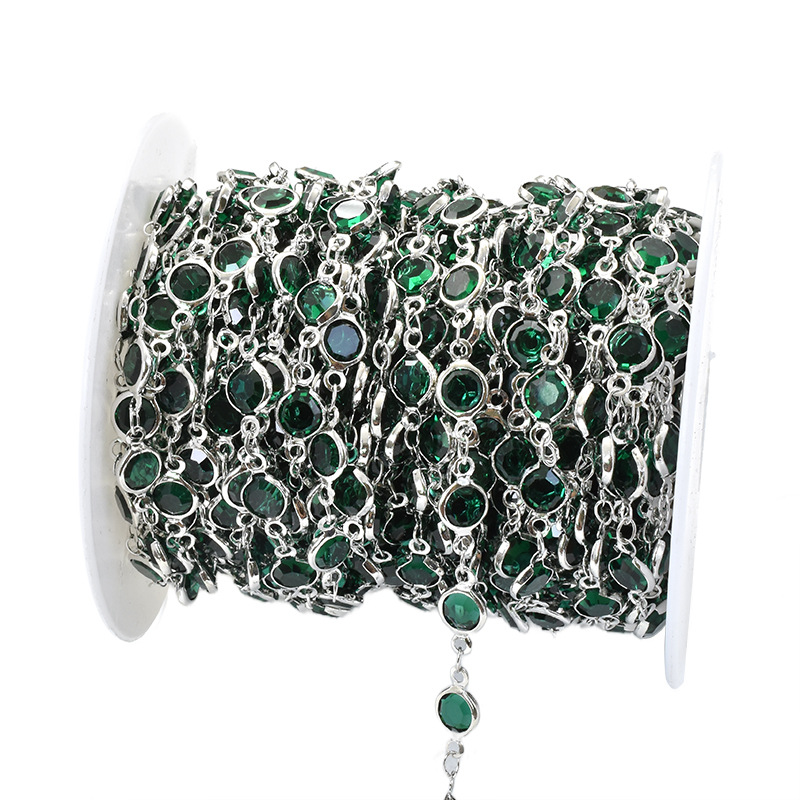 13:dark green glass-white k chain