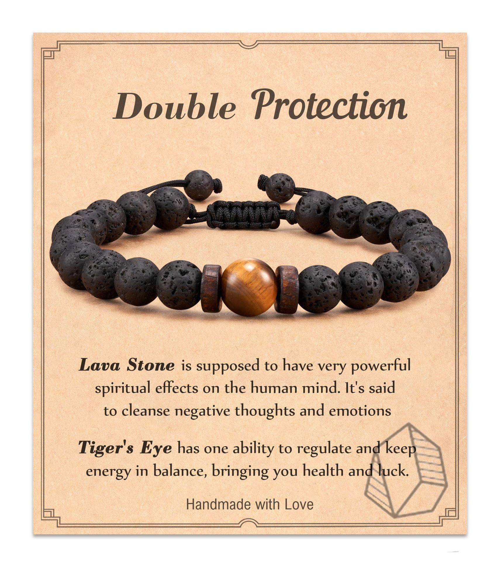 1:Tiger Eye Volcano Stone Bracelet Double Protection Card