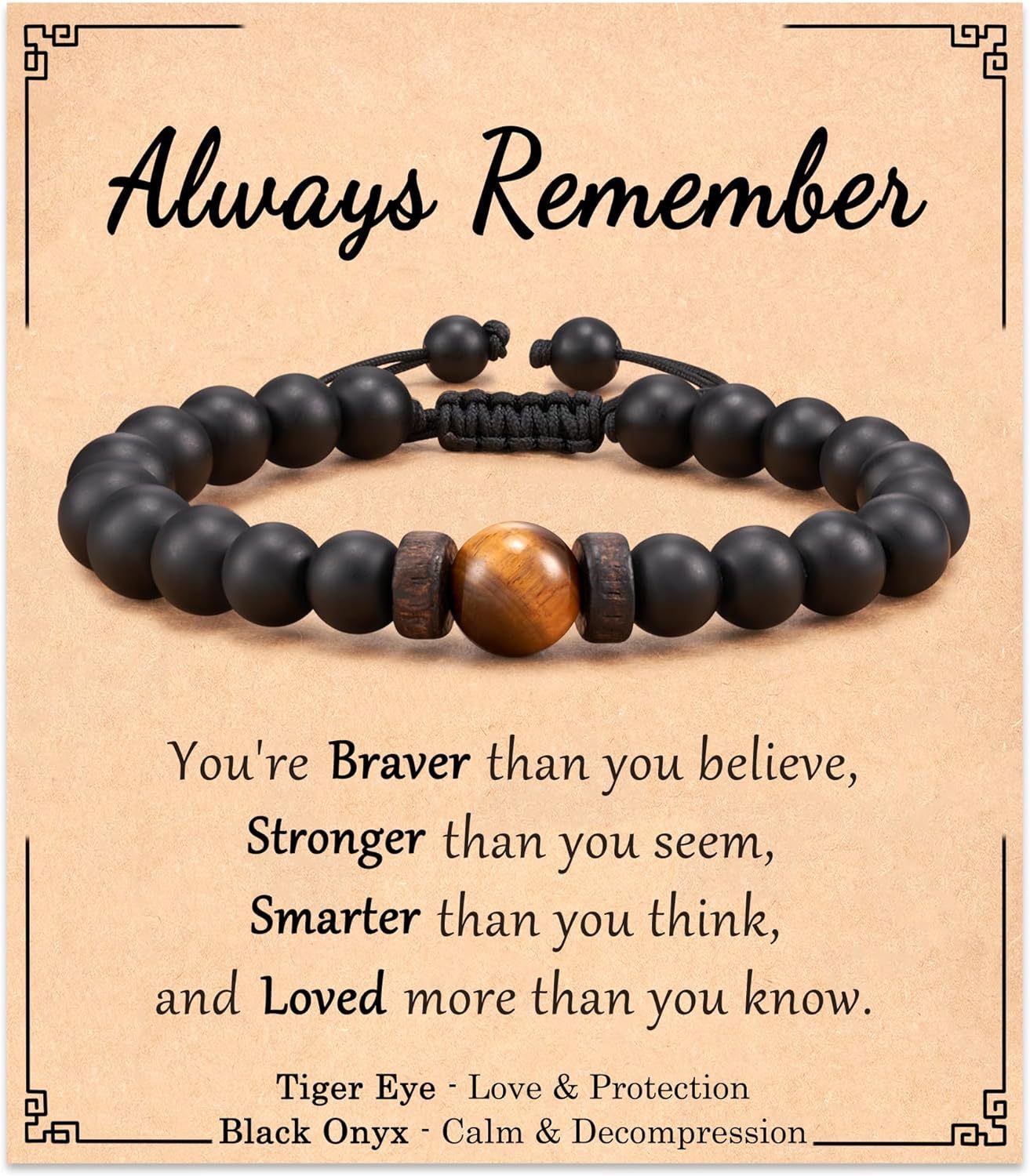 3:Black Frosted Tiger Eye Bracelet always remember Card