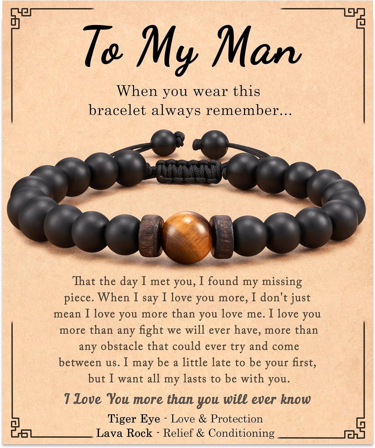 6:Black Frosted Tiger Eye Bracelet to my man Card