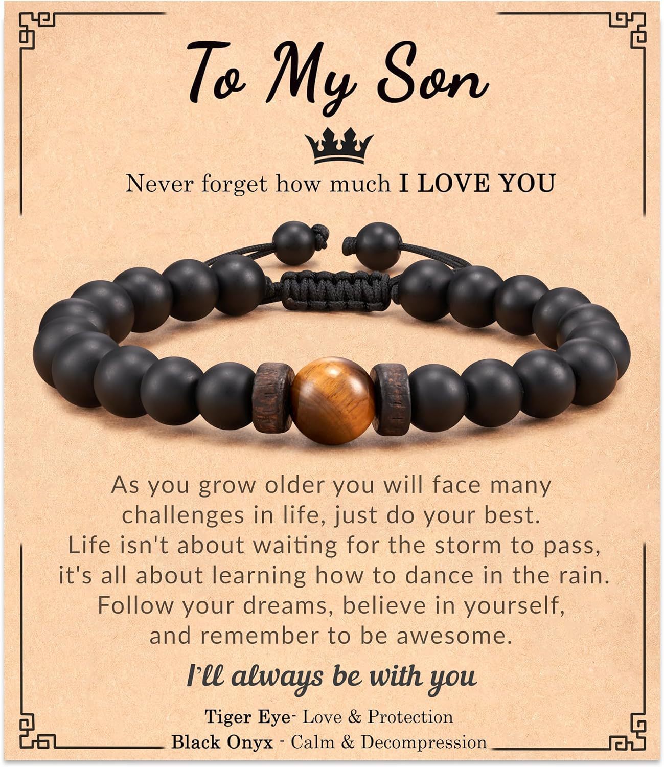 8:Black Frosted Tiger Eye Bracelet to my son Card