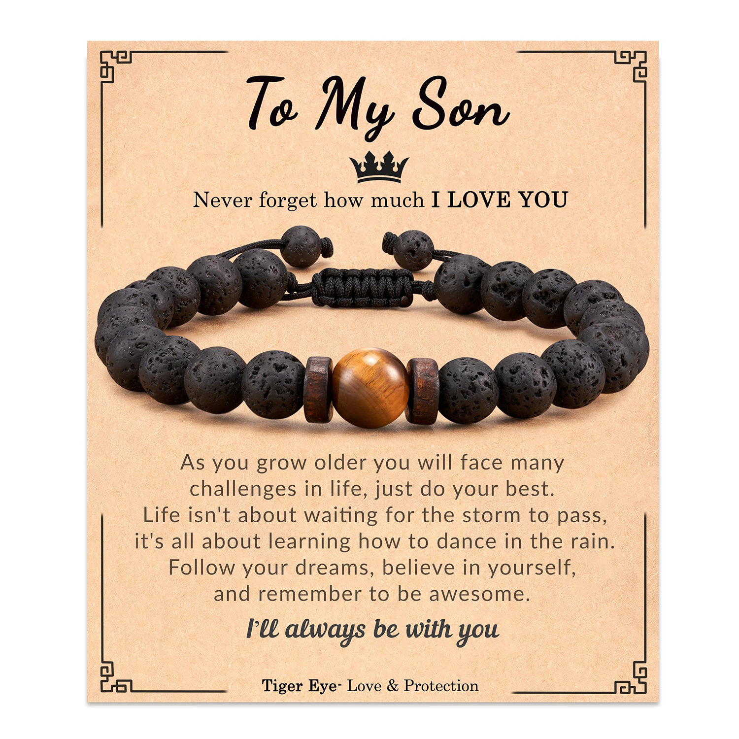 9:Volcanic Stone Tiger Eye Bracelet to my son Card