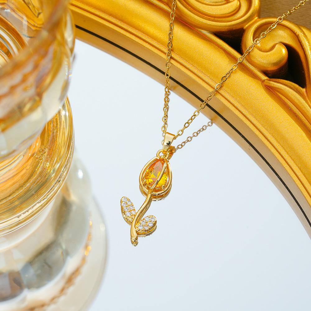 2:C383 golden yellow zirconia necklace