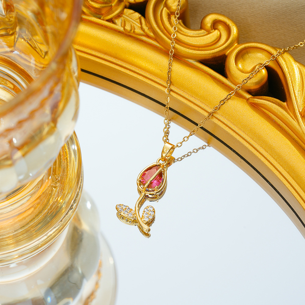 6:C383 gold red zirconia necklace