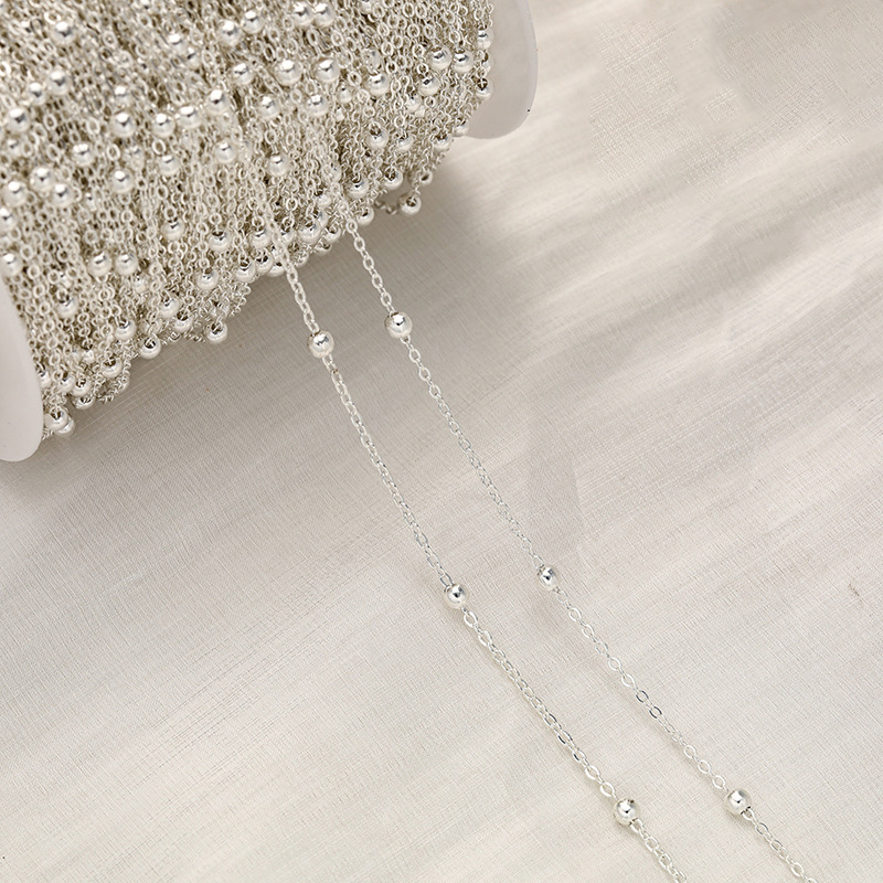 silver Chain width 1.0mm beads 2mm