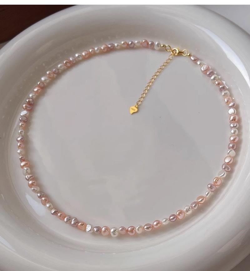 2:4-5mm baroque sterling silver gold-plated buckle necklace