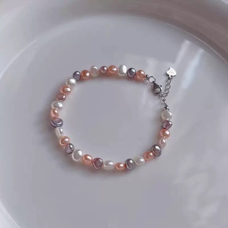 6:6-7mm baroque pure silver buckle bracelet