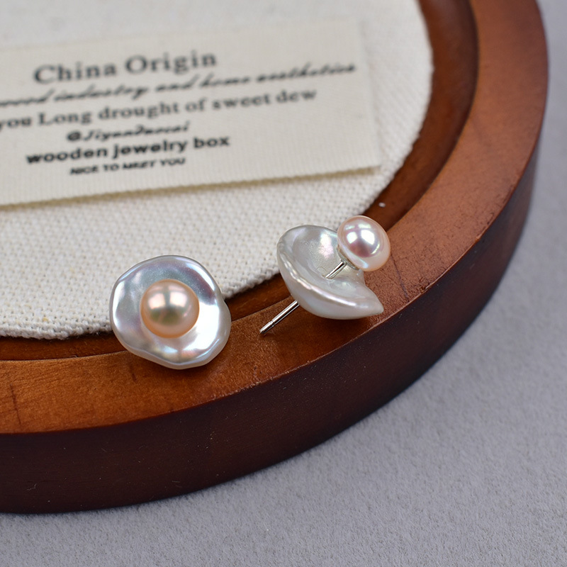 2:Pink flower heart--petal pearl stud earrings