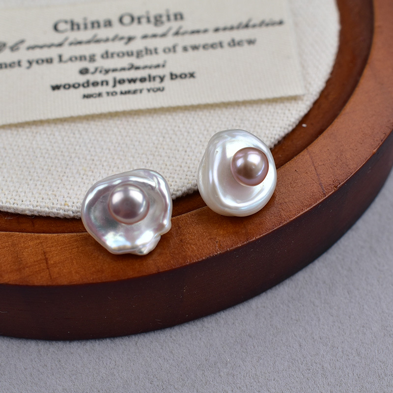 3:Purple flower heart--petal pearl stud earrings