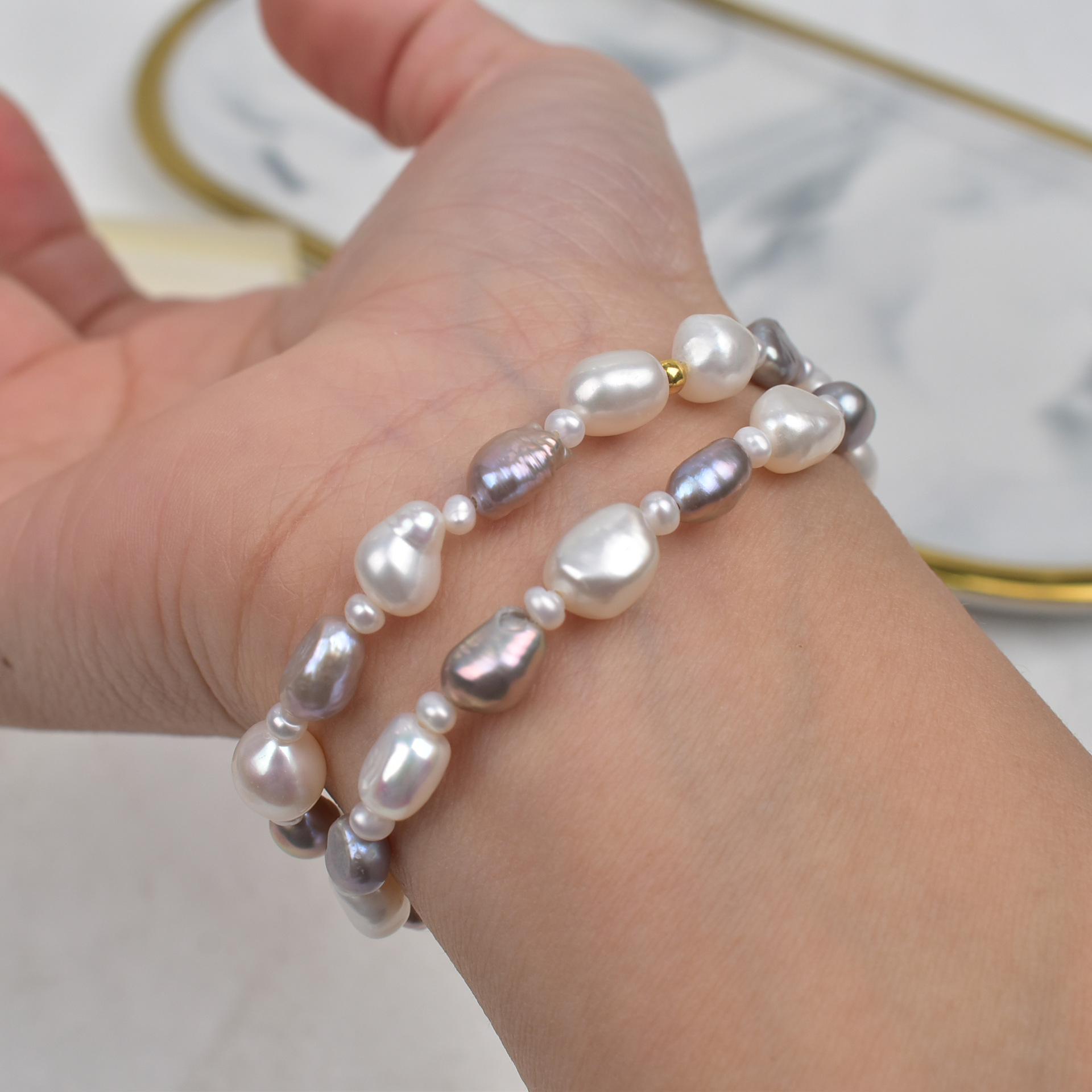 1:Natural white + gray/two circles stacked belt