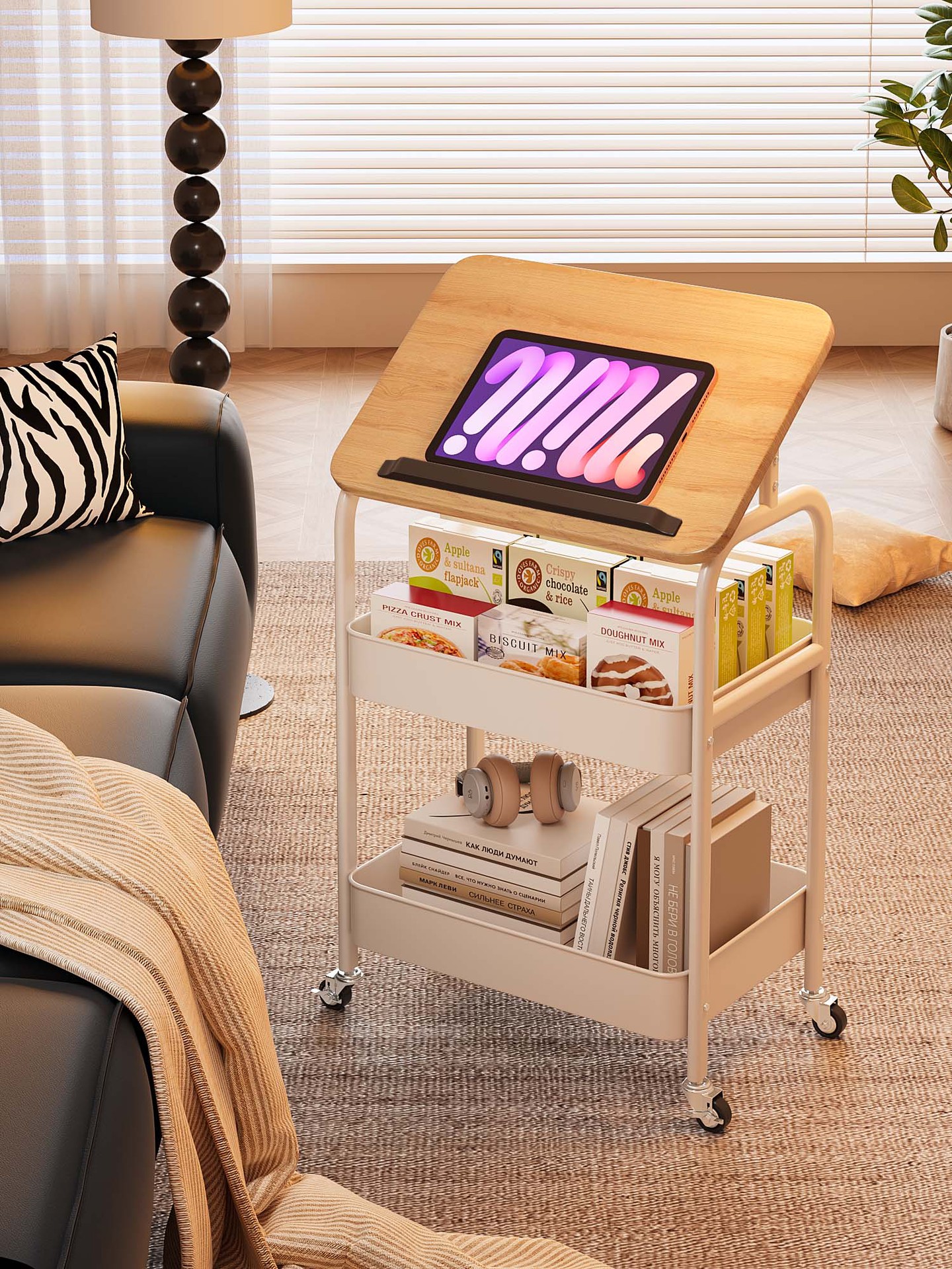 White stand- wood color panel