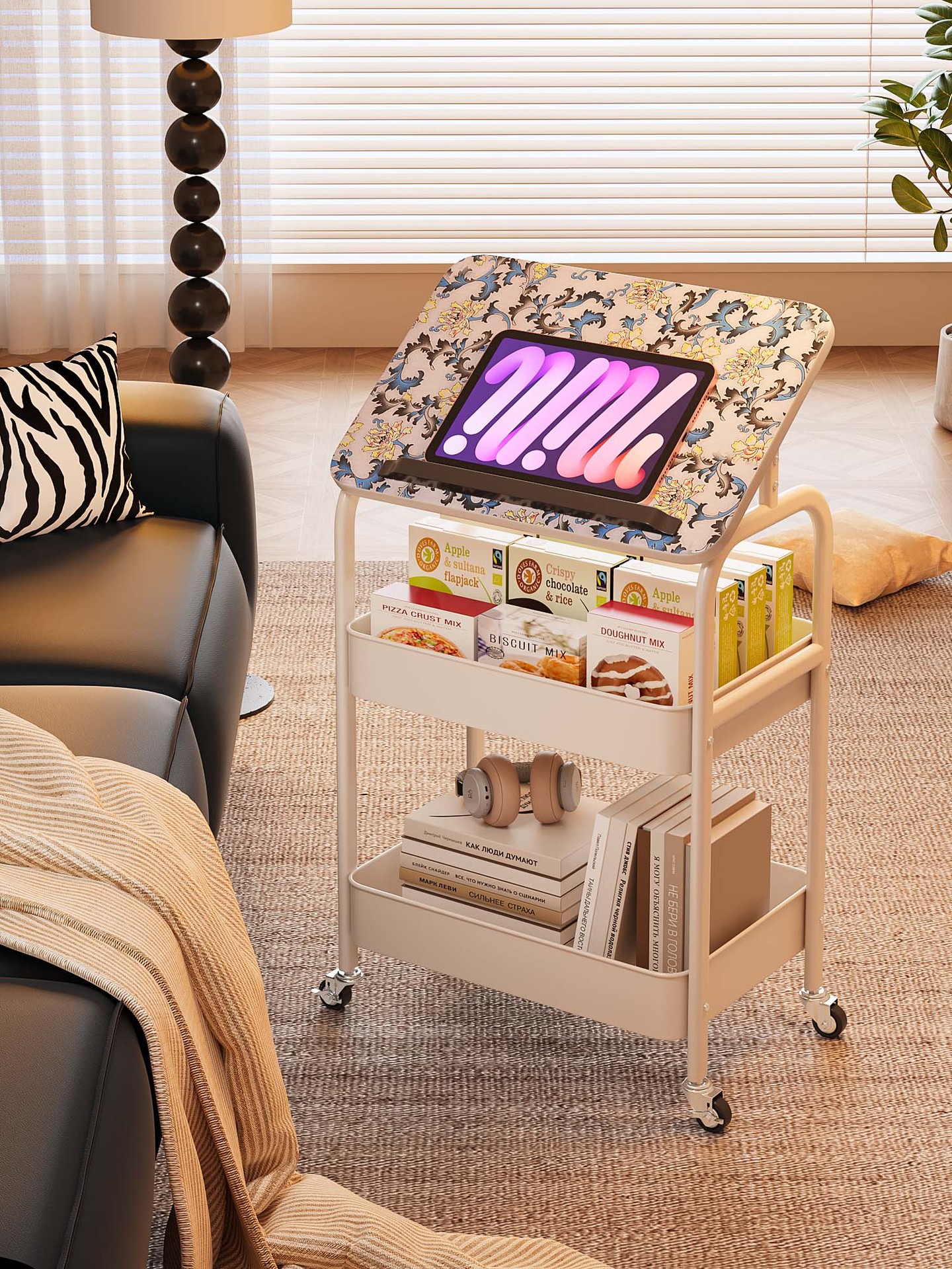 White stand- flower pattern