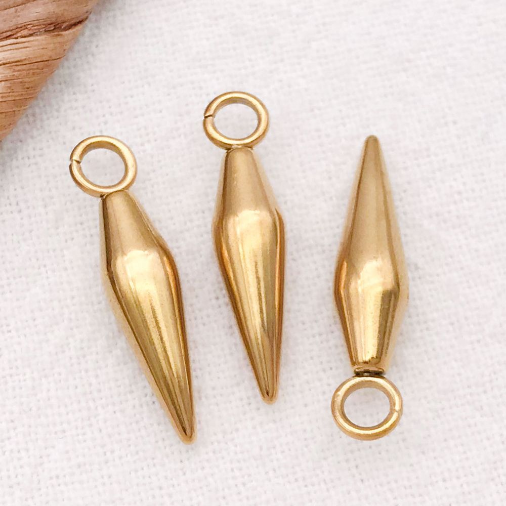 1:1 piece 4.5*19*4.5mm hole 2.5mm vacuum electroplated gold stainless steel punk small hole cone pendant-1g-t2966
