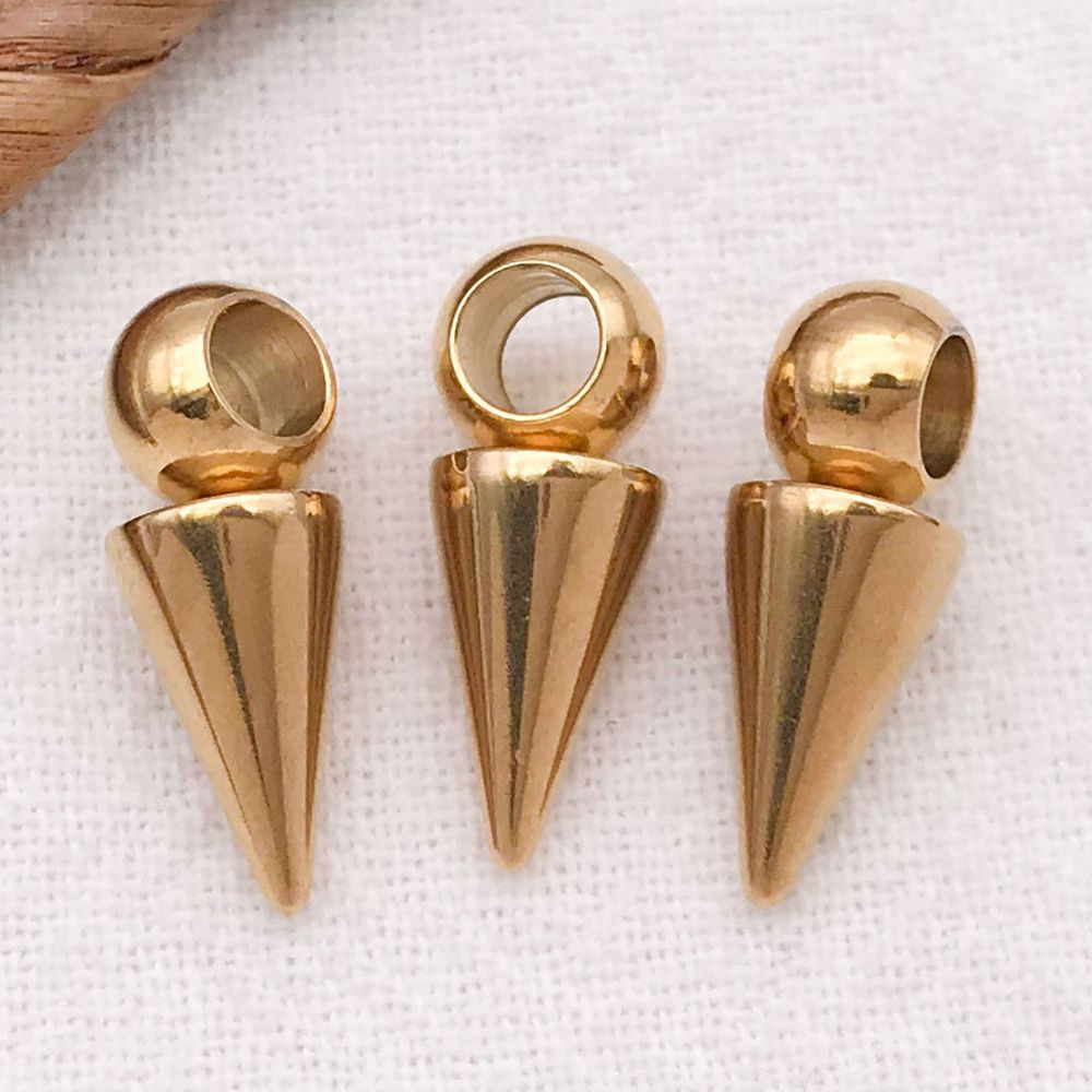 3:1 piece 6*10*6mm hole 3.5mm vacuum electroplated gold stainless steel punk large hole cone pendant-1.38g-t2968