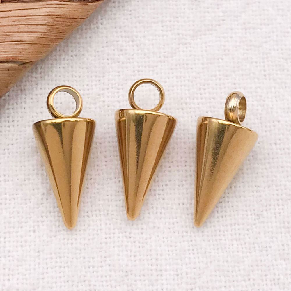 4:1 piece 6*10*6mm hole 2.3mm vacuum electroplated gold stainless steel punk small hole cone pendant-1.63g-t2969