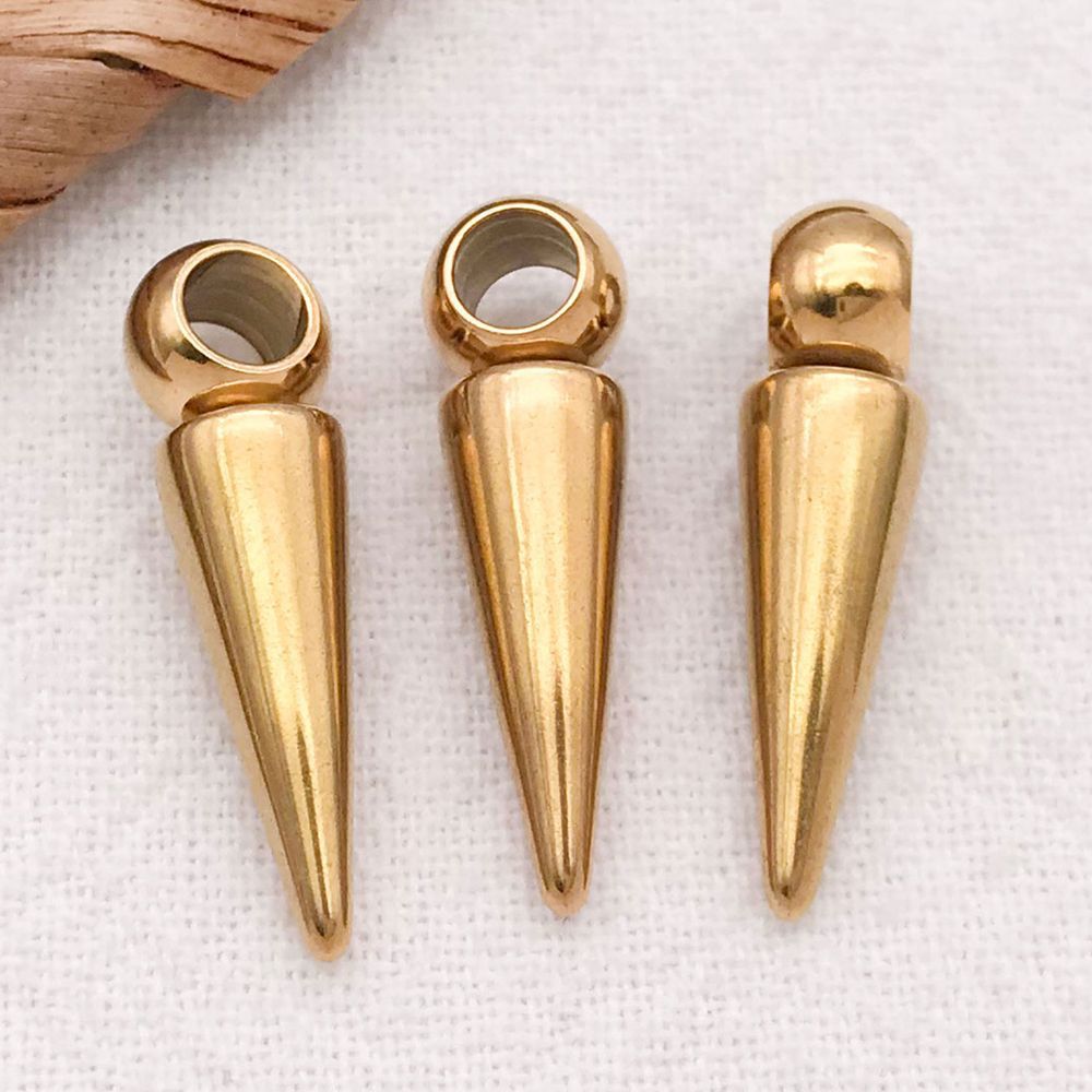 5:1 piece 6*15*5.5mm hole 3.5mm vacuum electroplated gold stainless steel punk cone pendant-1.68g-t2970