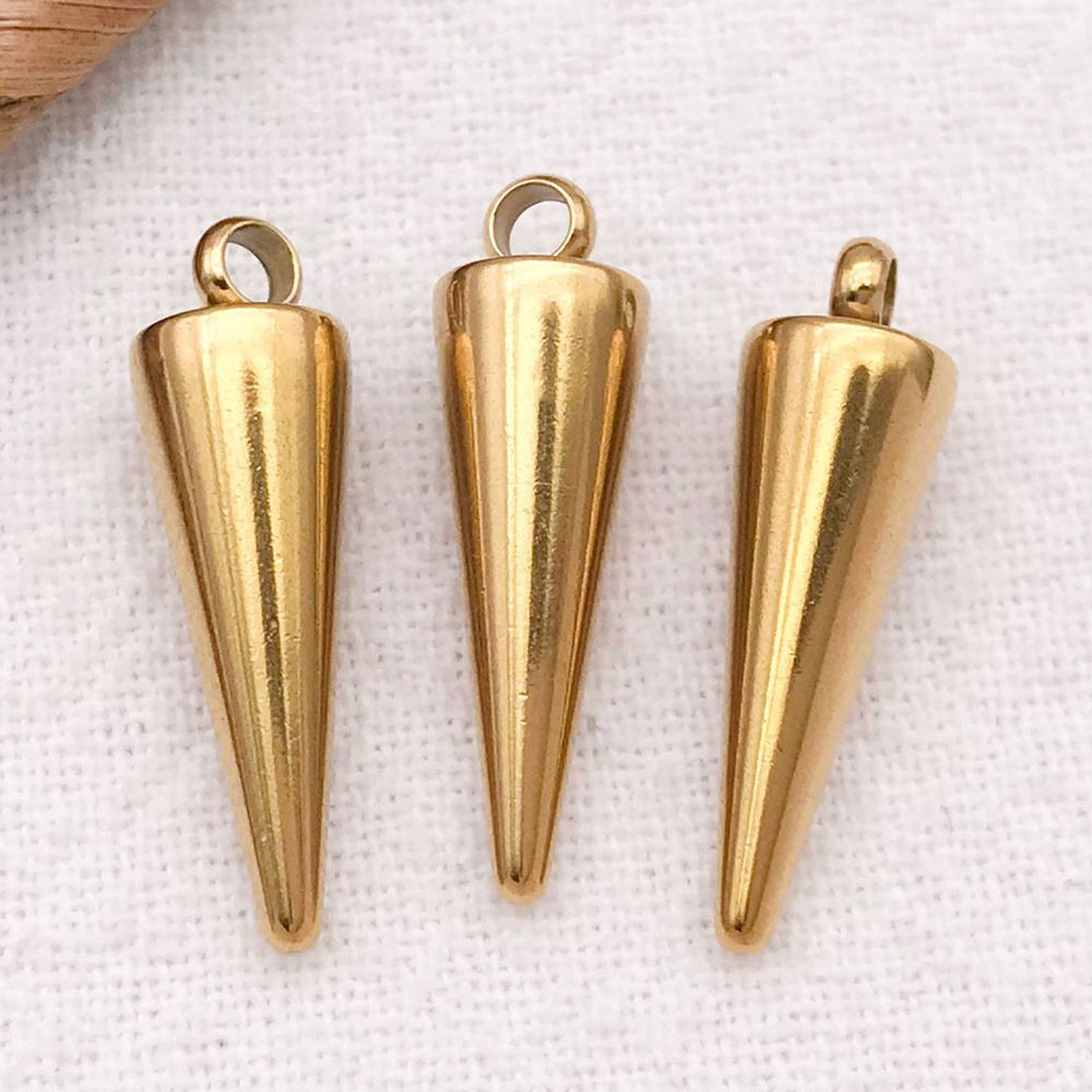 6:1 piece 6*15*5.5mm hole 1.9mm vacuum electroplated gold stainless steel punk cone pendant-1.34g-t2971