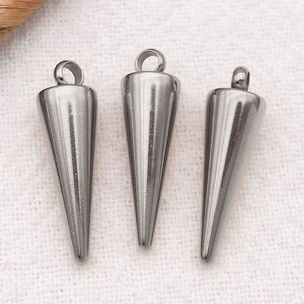 12:1 piece 6*15*5.5mm hole 1.9mm steel color stainless steel punk small hole cone pendant-1.34g-t2977