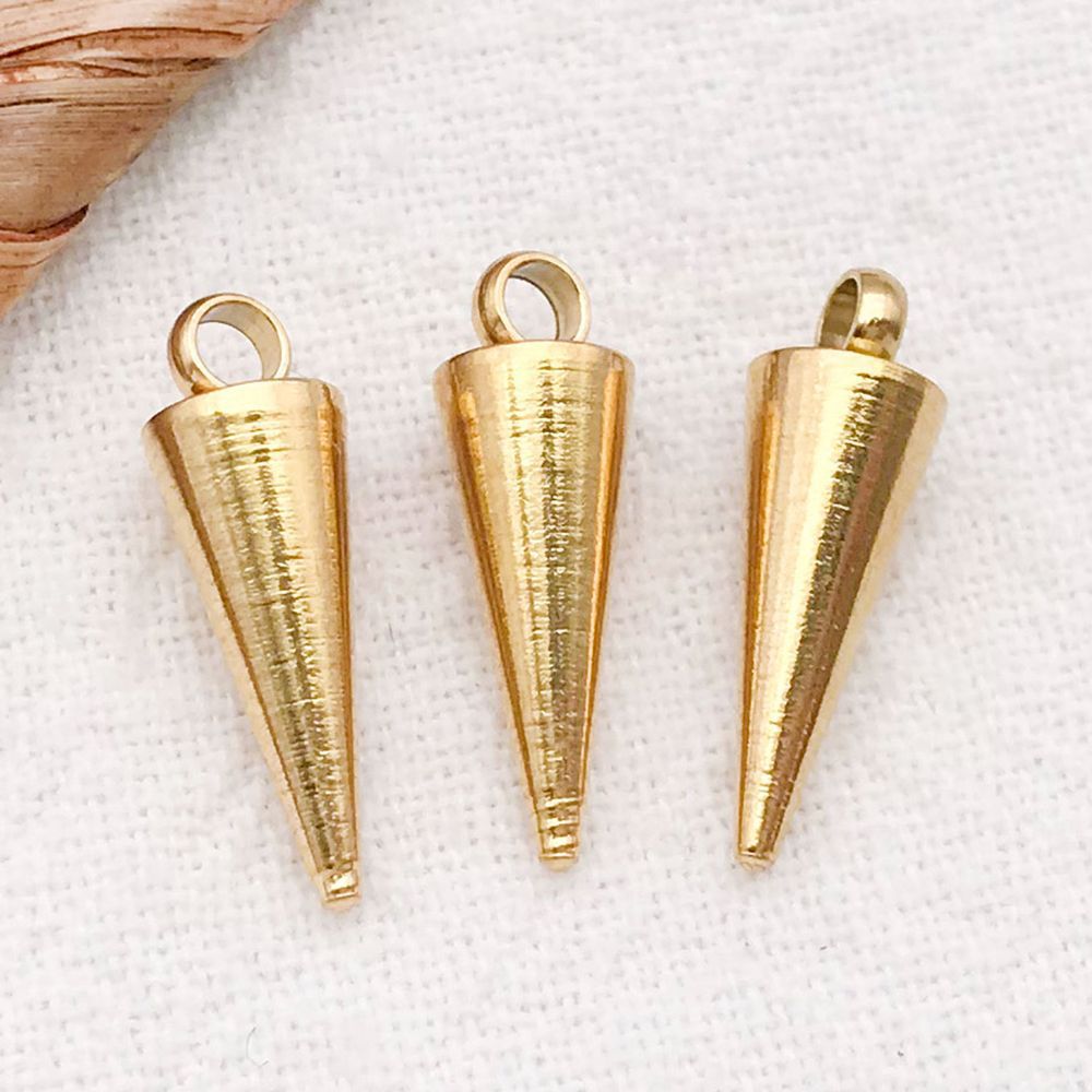 13:1 piece 5*15mm hole 1.5mm vacuum electroplated gold stainless steel punk small hole cone pendant-0.74g-t3152