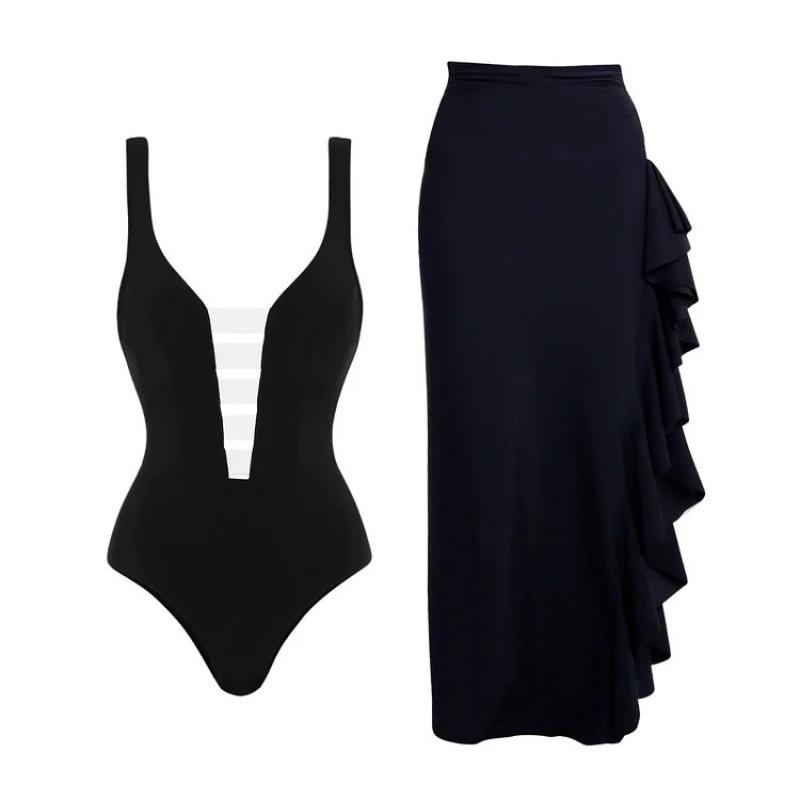 V-Neck Swimsuit and skirt