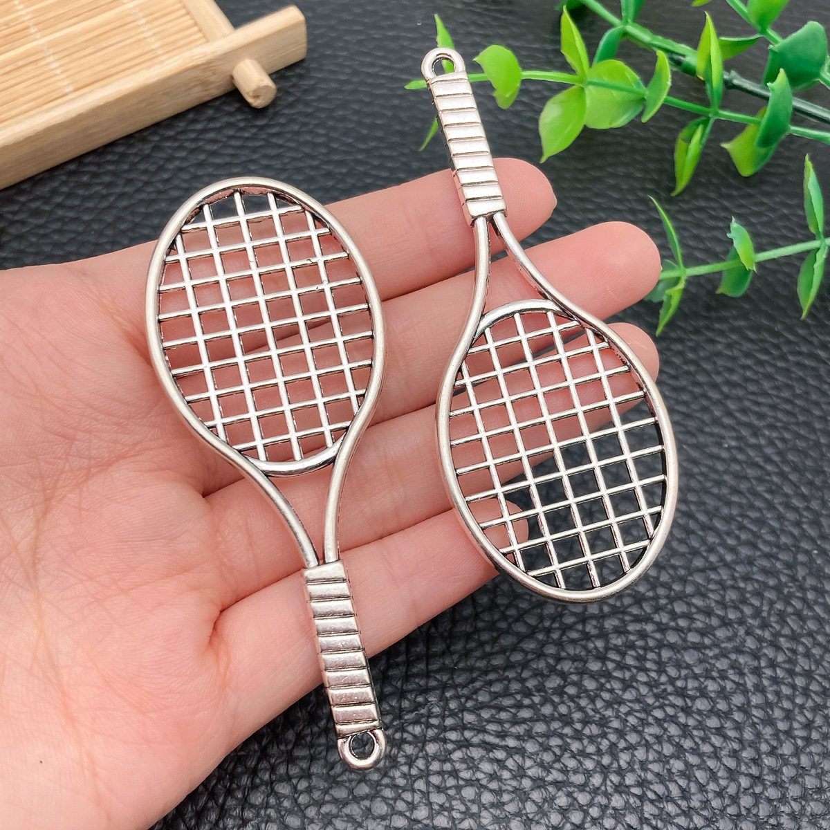 4:ancient silver sports equipment tennis racket 78x31x4mm-24728