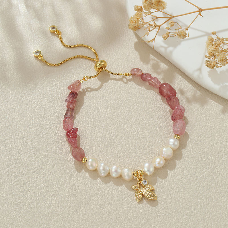 6:B4287 natural pearl strawberry crystal leaves