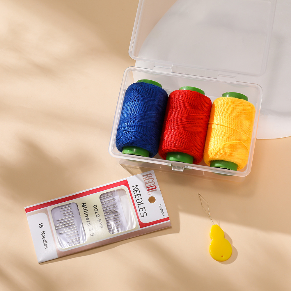 3:Blue, red and yellow (3 rolls of thread   1 set of needles   thread guide) 1 set