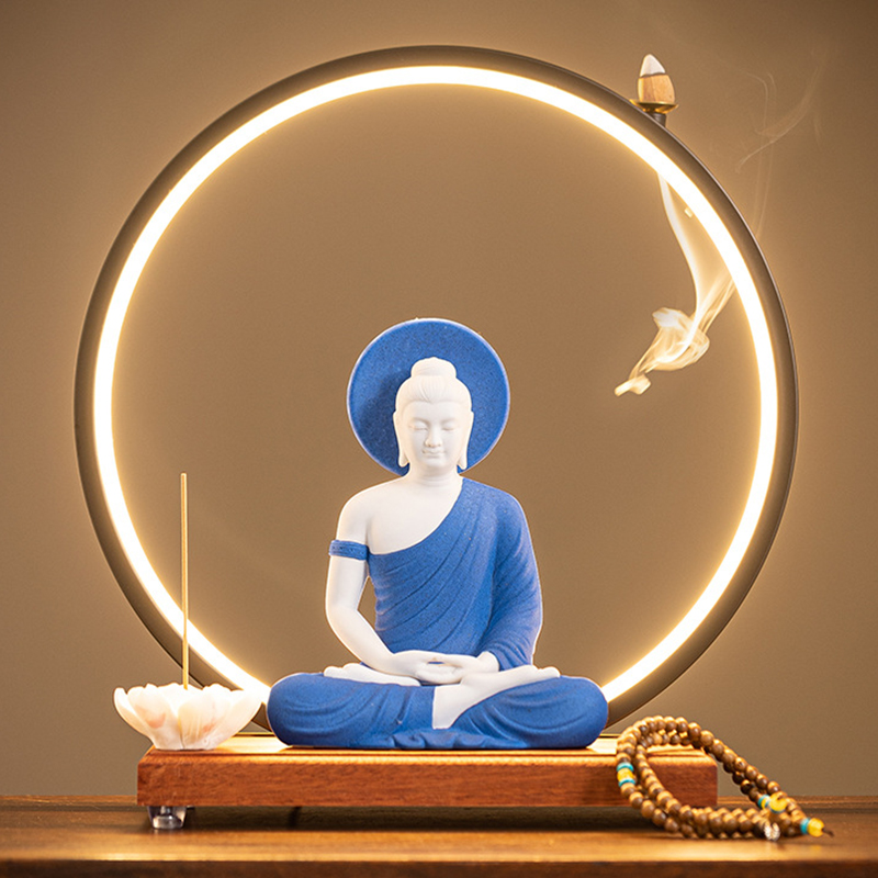 Sakyamuni [buddha light] white porcelain blue   lamp circle