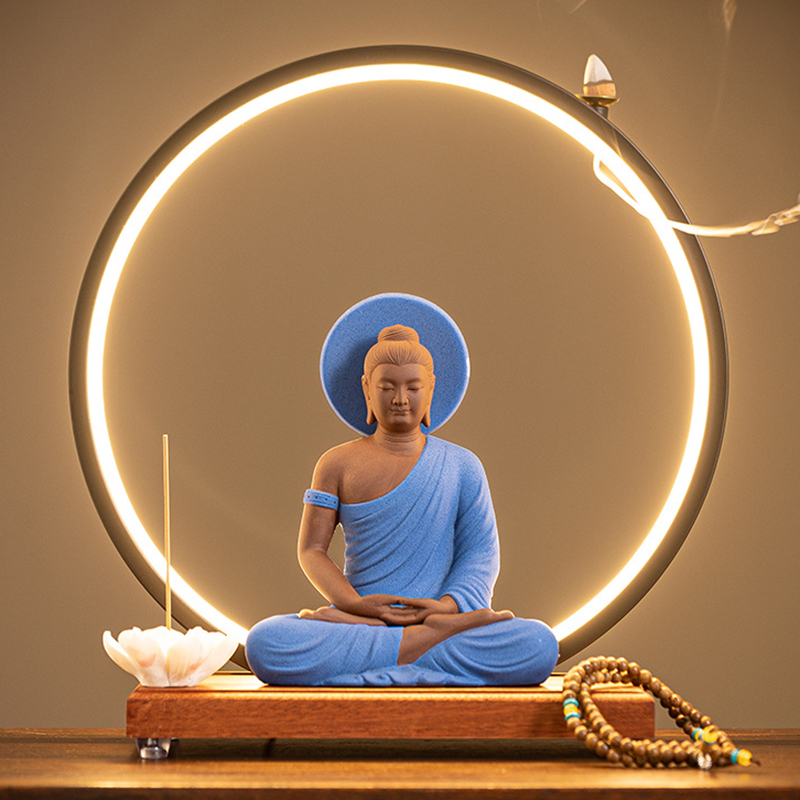 Sakyamuni [buddha light] purple clay blue   lamp circle