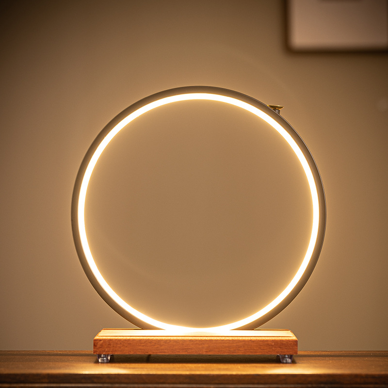 Single light circle   solid wood base