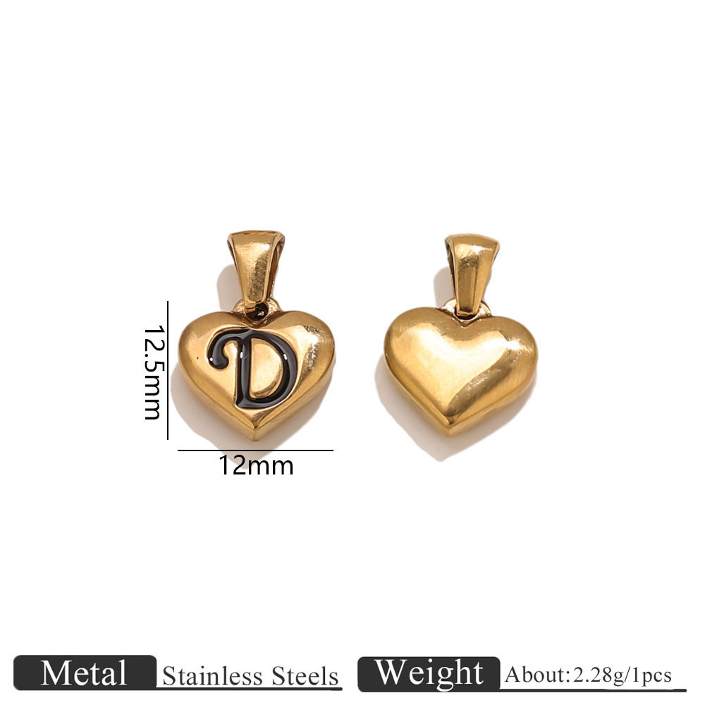 4:Gold heart-shaped engraved letter pendant-d