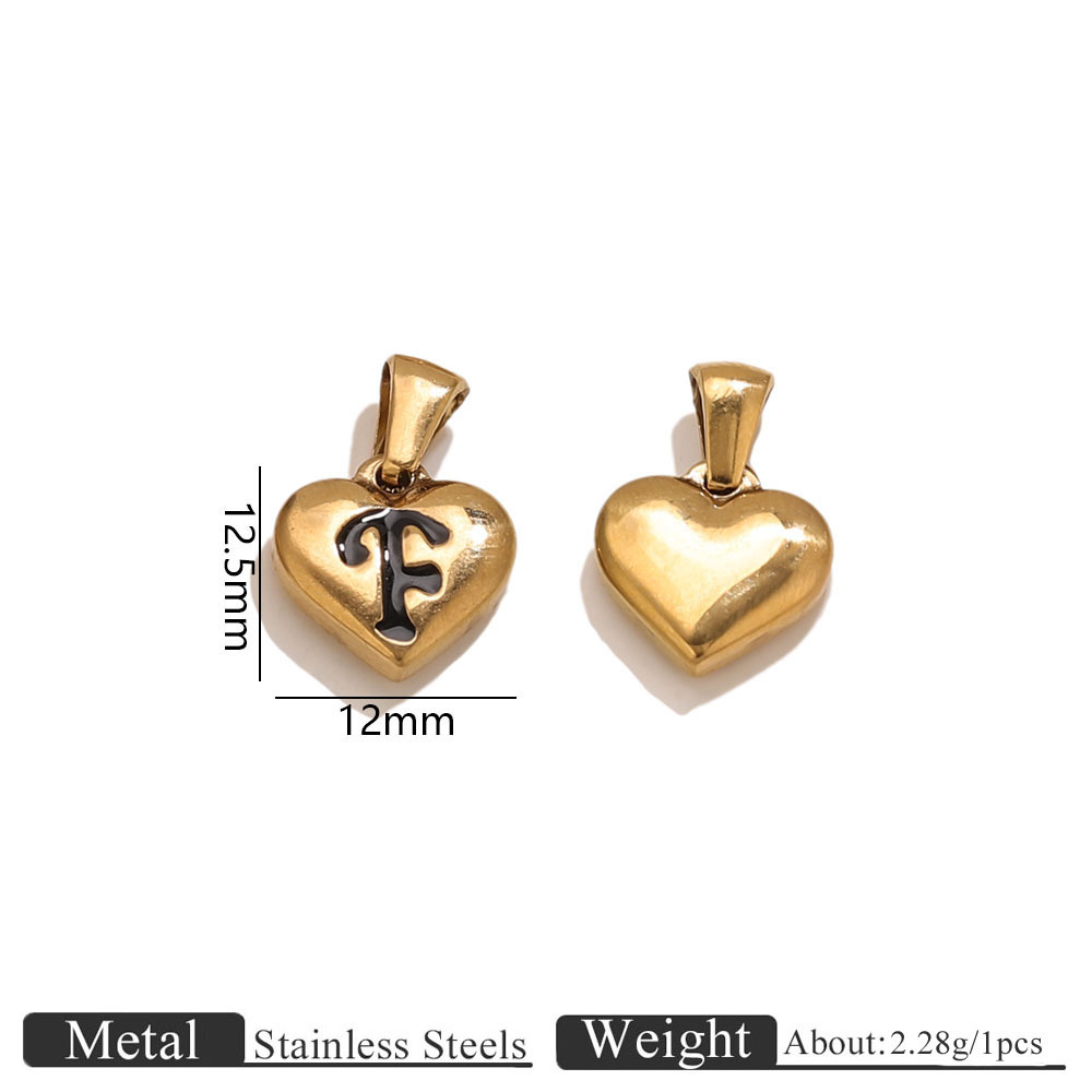 6:Gold heart-shaped engraved letter pendant-f