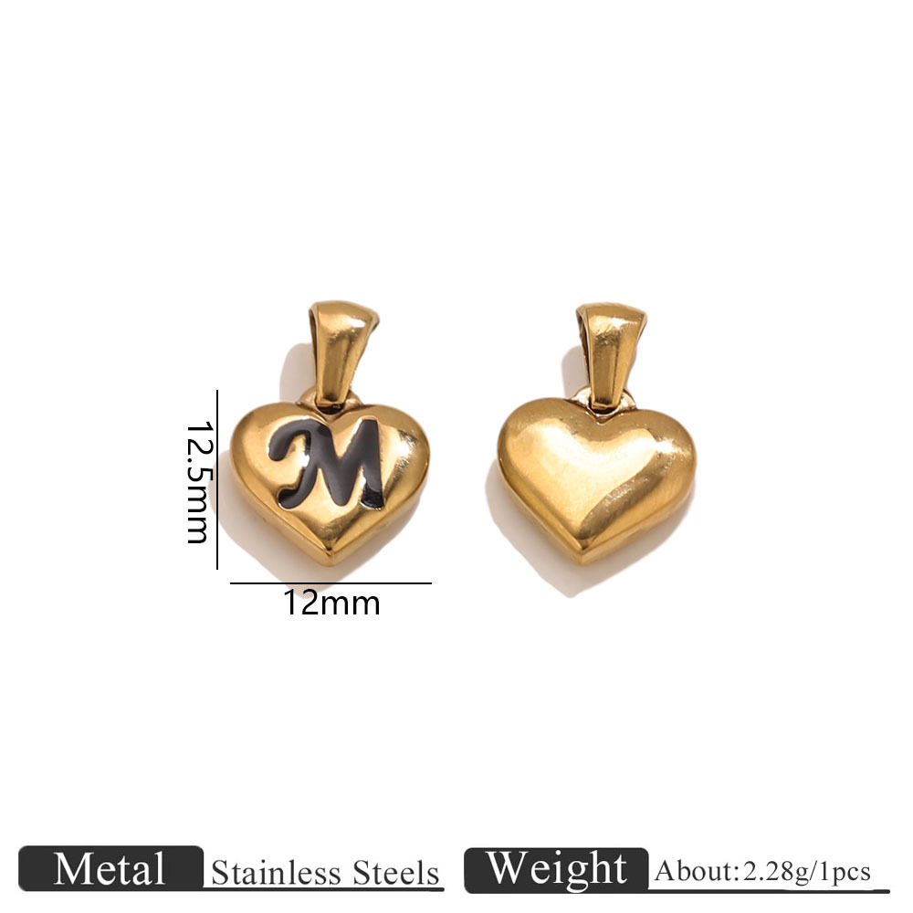 13:Gold heart-shaped engraved letter pendant-m