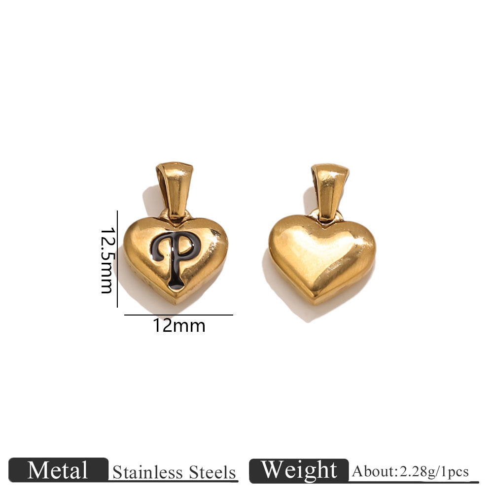 16:Gold heart-shaped engraved letter pendant-p