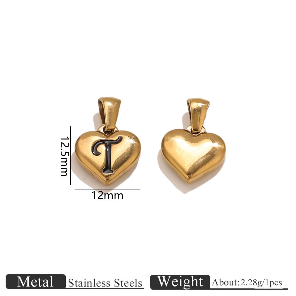 20:Gold heart-shaped engraved letter pendant-t
