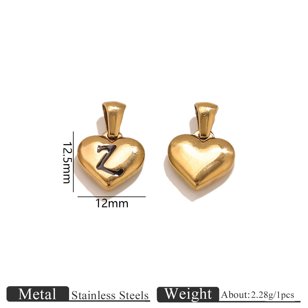 26:Gold heart-shaped engraved letter pendant-z