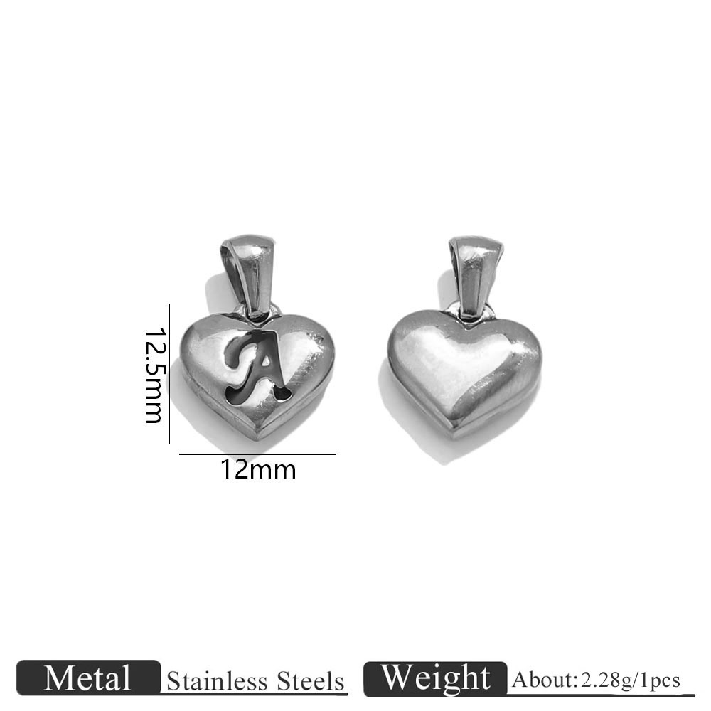 27:Steel color heart-shaped engraved letter pendant-a