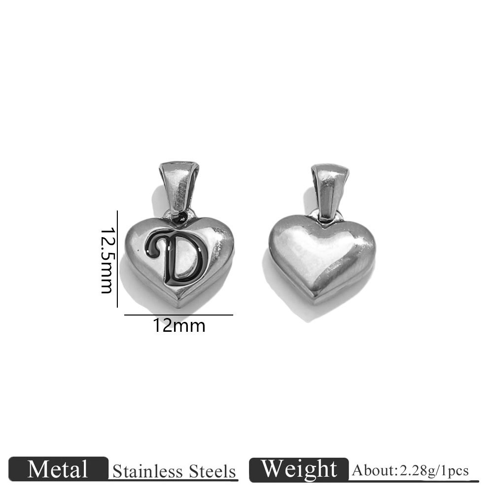 30:Steel color heart shape engraved letter pendant-d