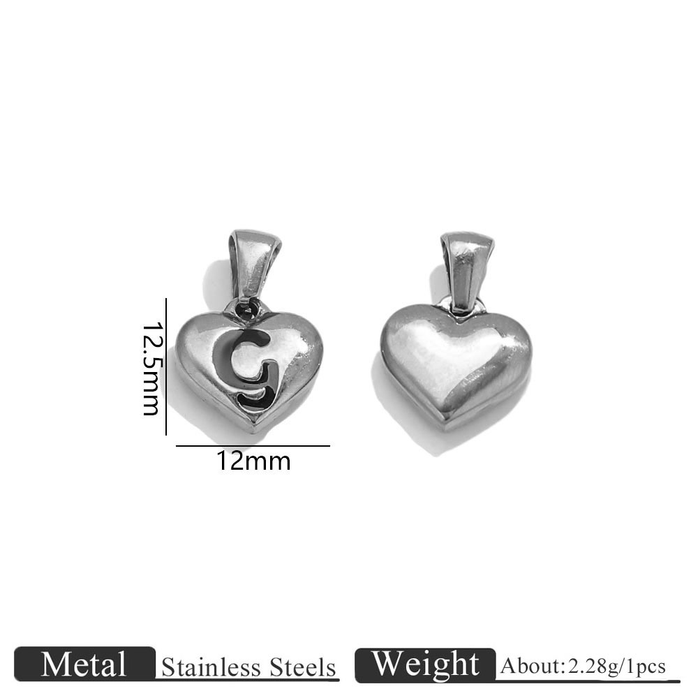 33:Steel color heart-shaped engraved letter pendant-g