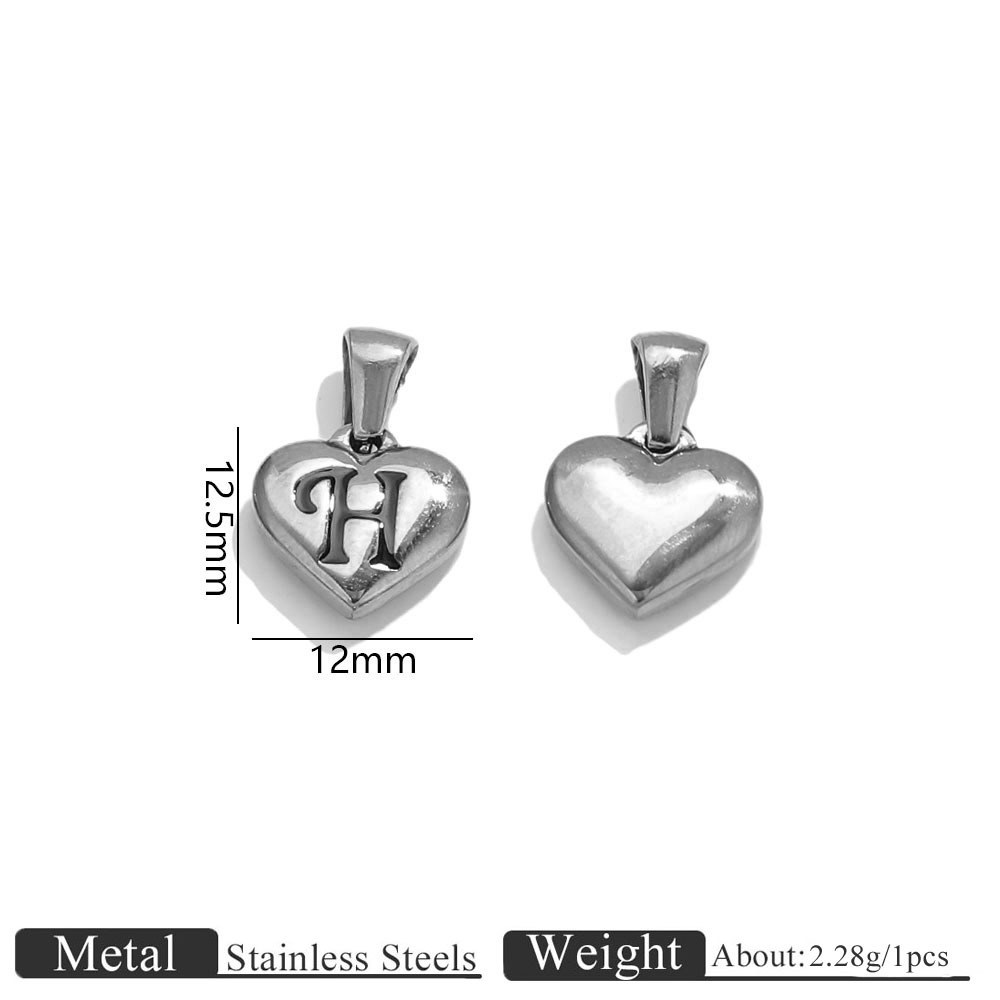 34:Steel color heart engraved letter pendant-h