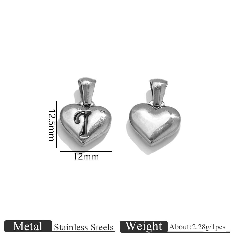 35:Steel color heart shape engraved letter pendant-i