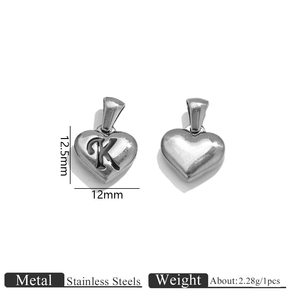 37:Steel color heart shape engraved letter pendant-k