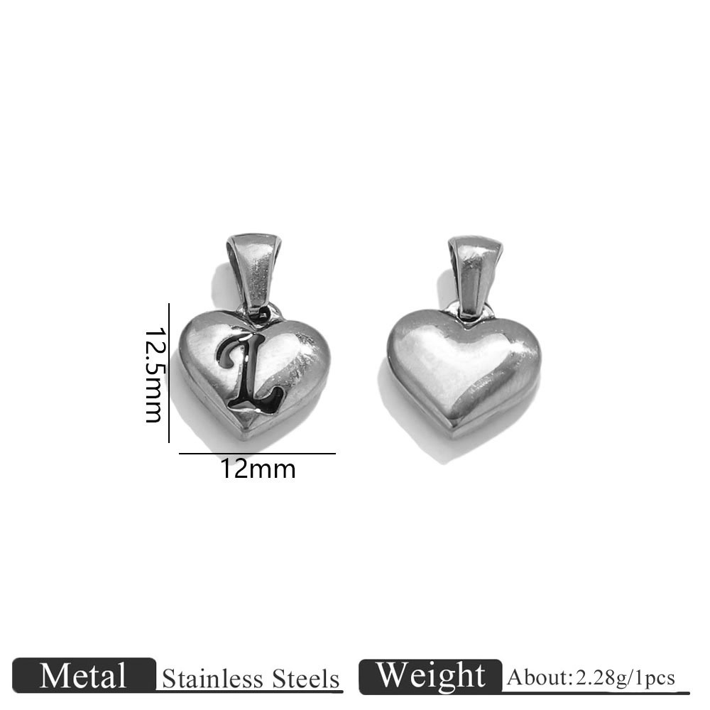 38:Steel color heart engraved letter pendant-l